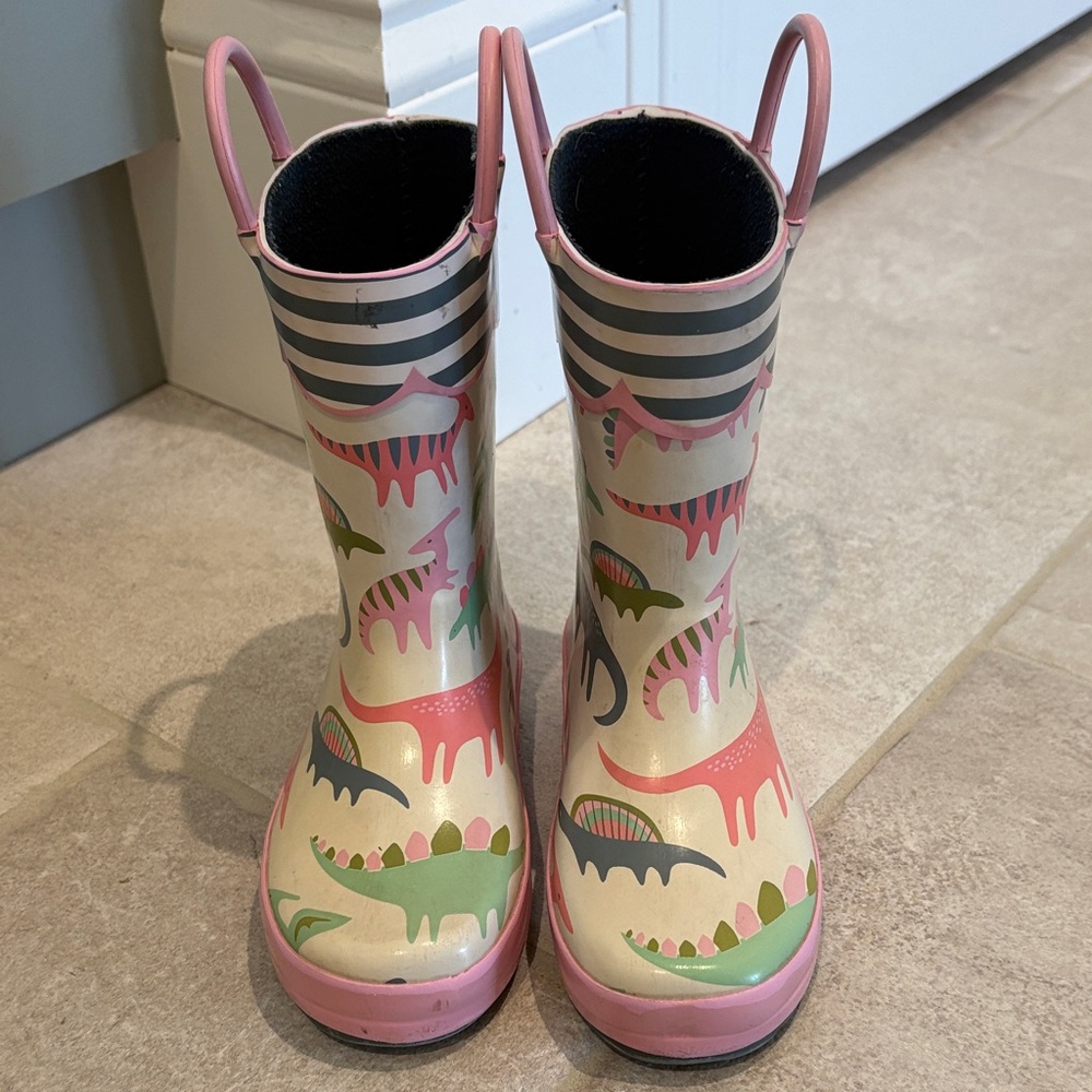 Dino Adventure Kids Rain Boots - Pink and Green